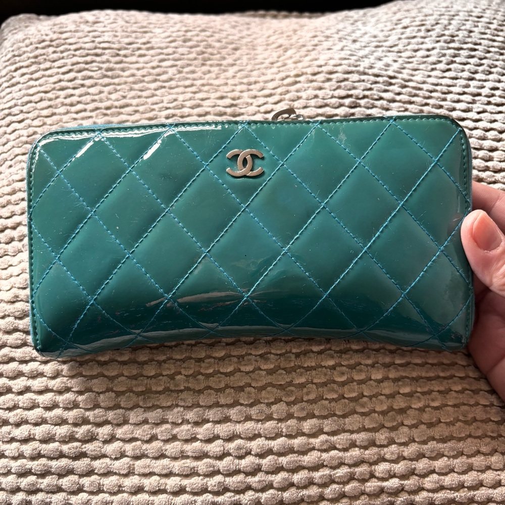 Chanel Turquoise Zip Around Wallet